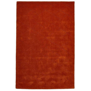 Kasbah KB2025 Modern Plain Geometric Hand-Carved Block Lines Wool Terracotta Rug-Think Rugs-Rug Love - The Most Loved Rug Store